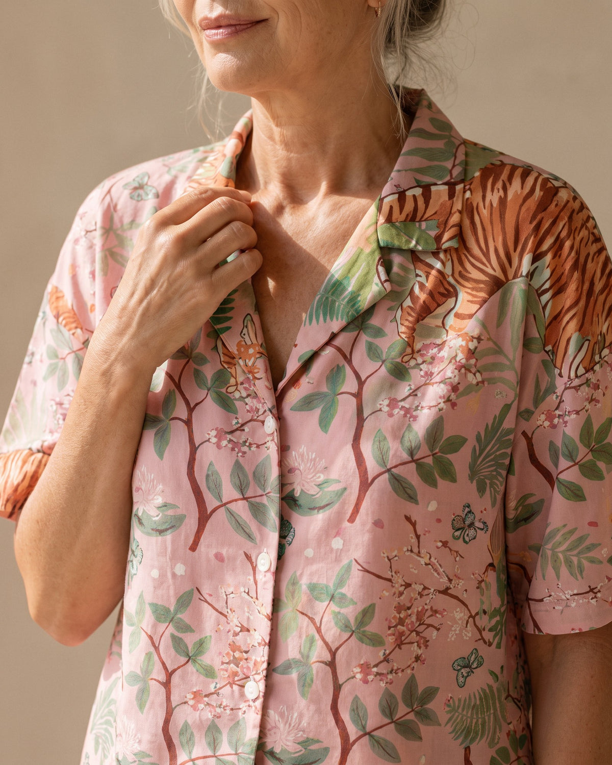 Wild Tiger women’s 100% viscose short pyjamas, close-up detail