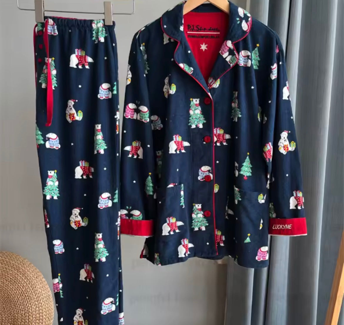 Premium Womens Luxury Brushed Cotton Pyjamas Set - Christmas Bears