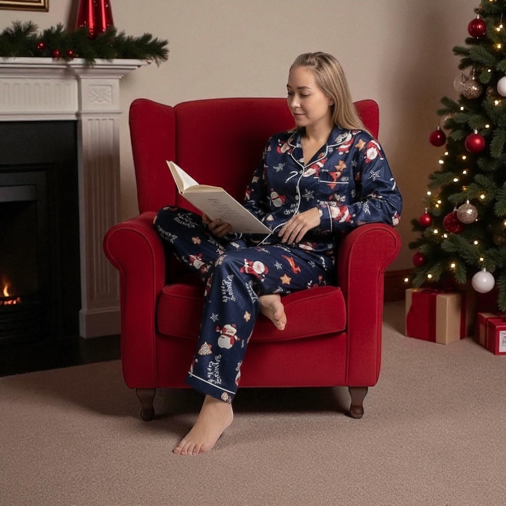 Women's Christmas Navy Santa Pyjama set