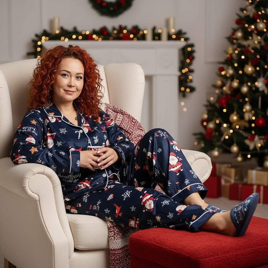 Women's Christmas Navy Santa Pyjama set