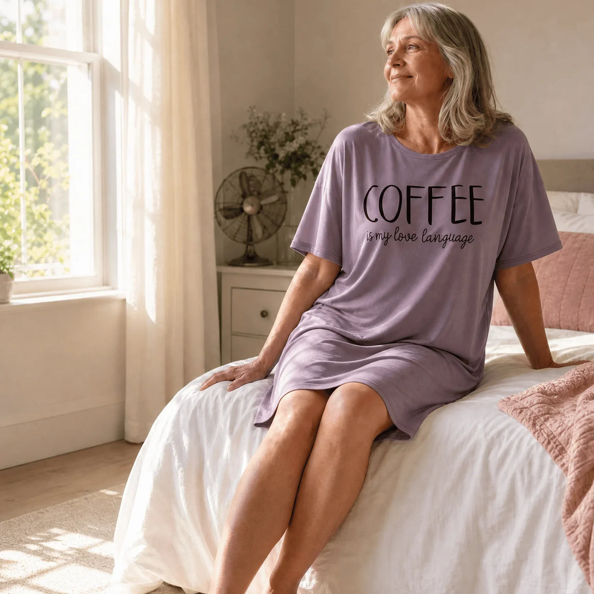 Night Owl Pyjamas Slow Coffee Morning Women's Nightdress Women’s Coffee Slogan Nightdress | Night Owl