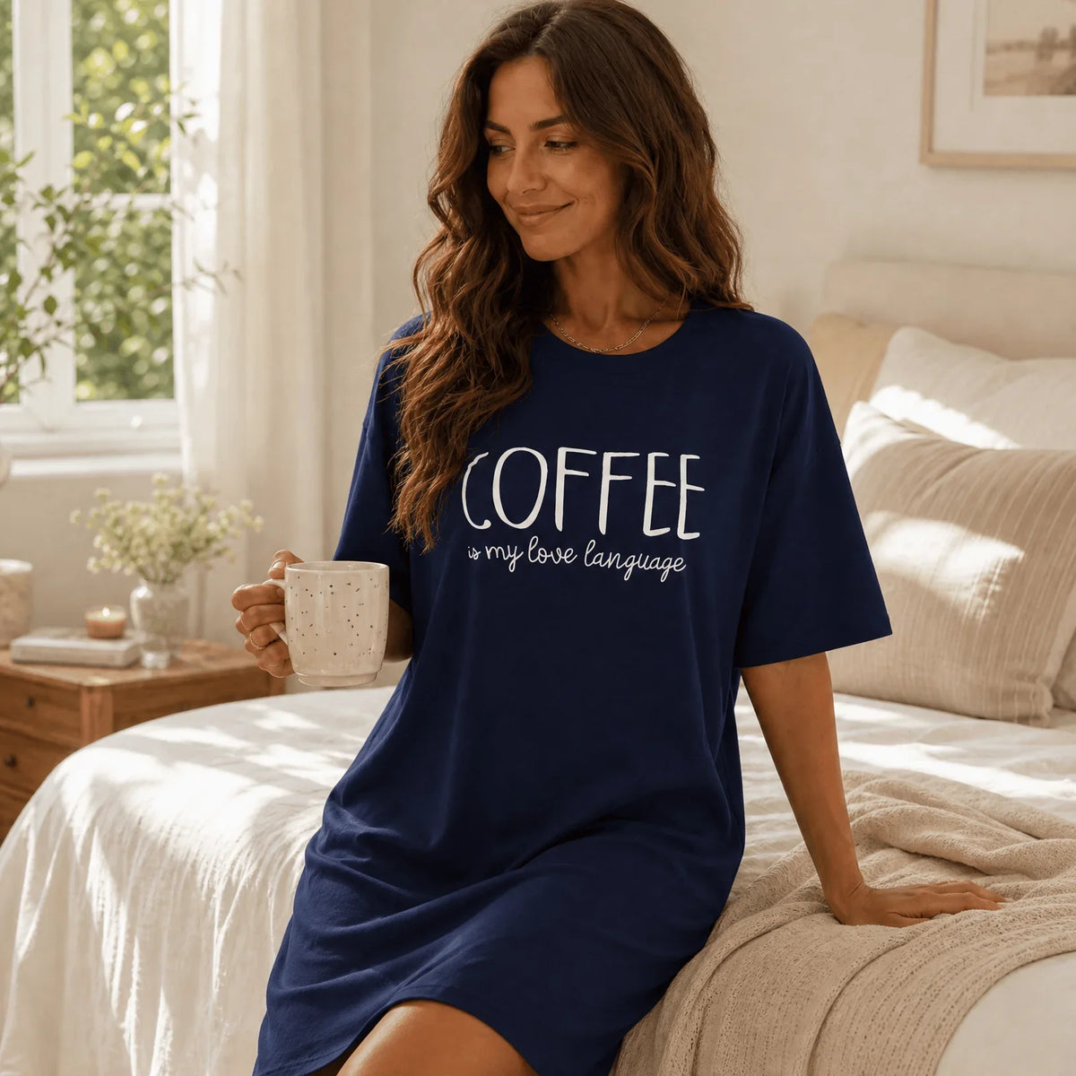 Night Owl Pyjamas Slow Coffee Morning Women's Nightdress Women’s Coffee Slogan Nightdress | Night Owl