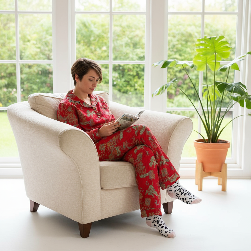 Women's 100% Cotton Oriental Floral Pyjama Set.