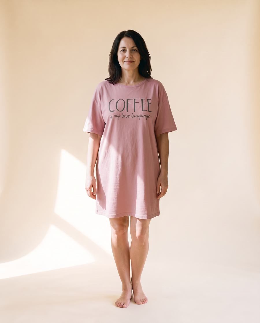 Slow Coffee Morning oversized nightdress in Pink, front view
