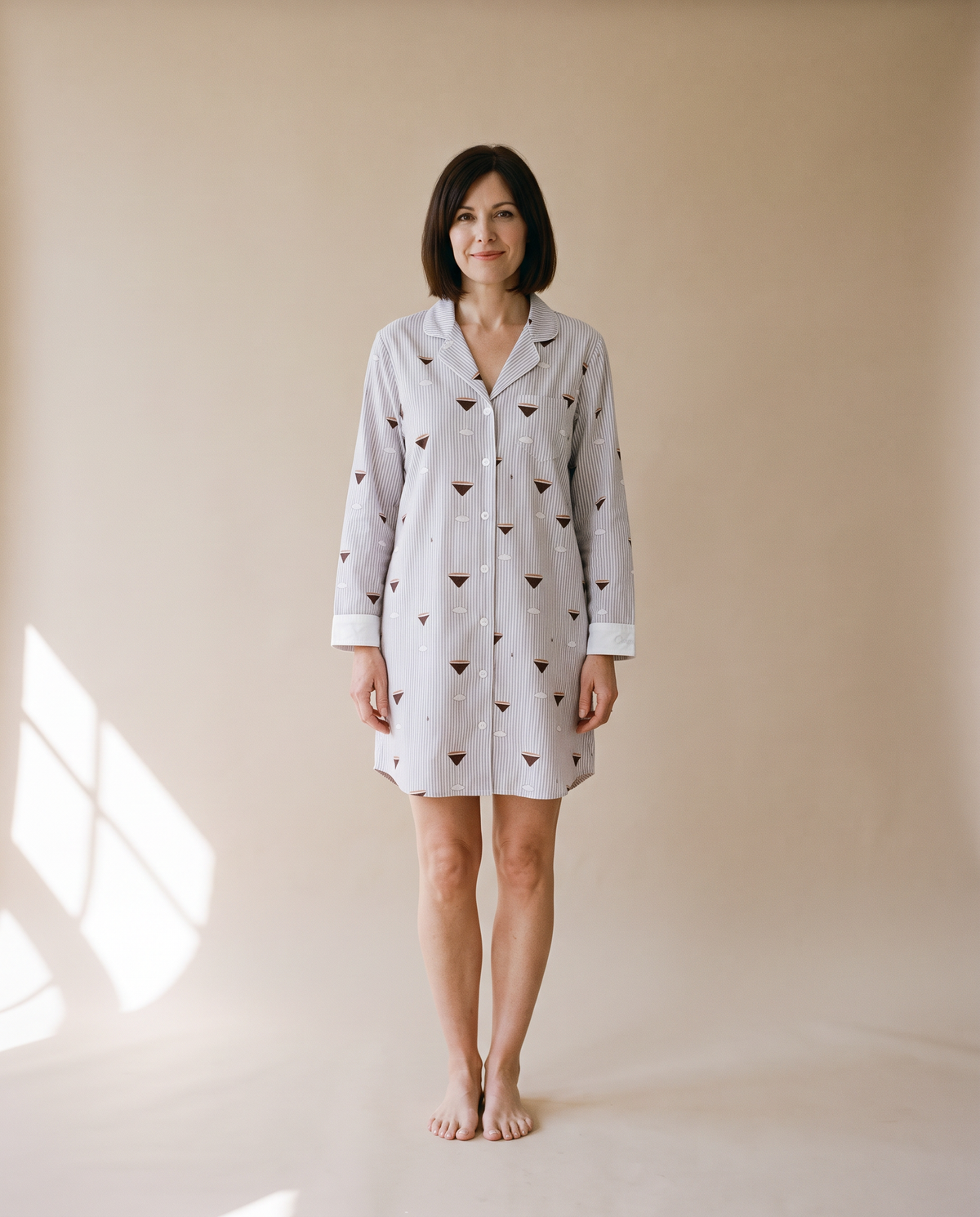 Brushed Cotton Pick a Print Long Sleeve Button Shirt Nightdress in Espresso Martinis, front view