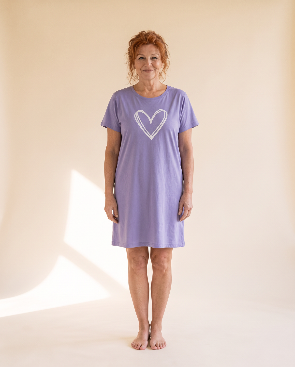 Big Hearts lightweight nightdress in Purple, front view