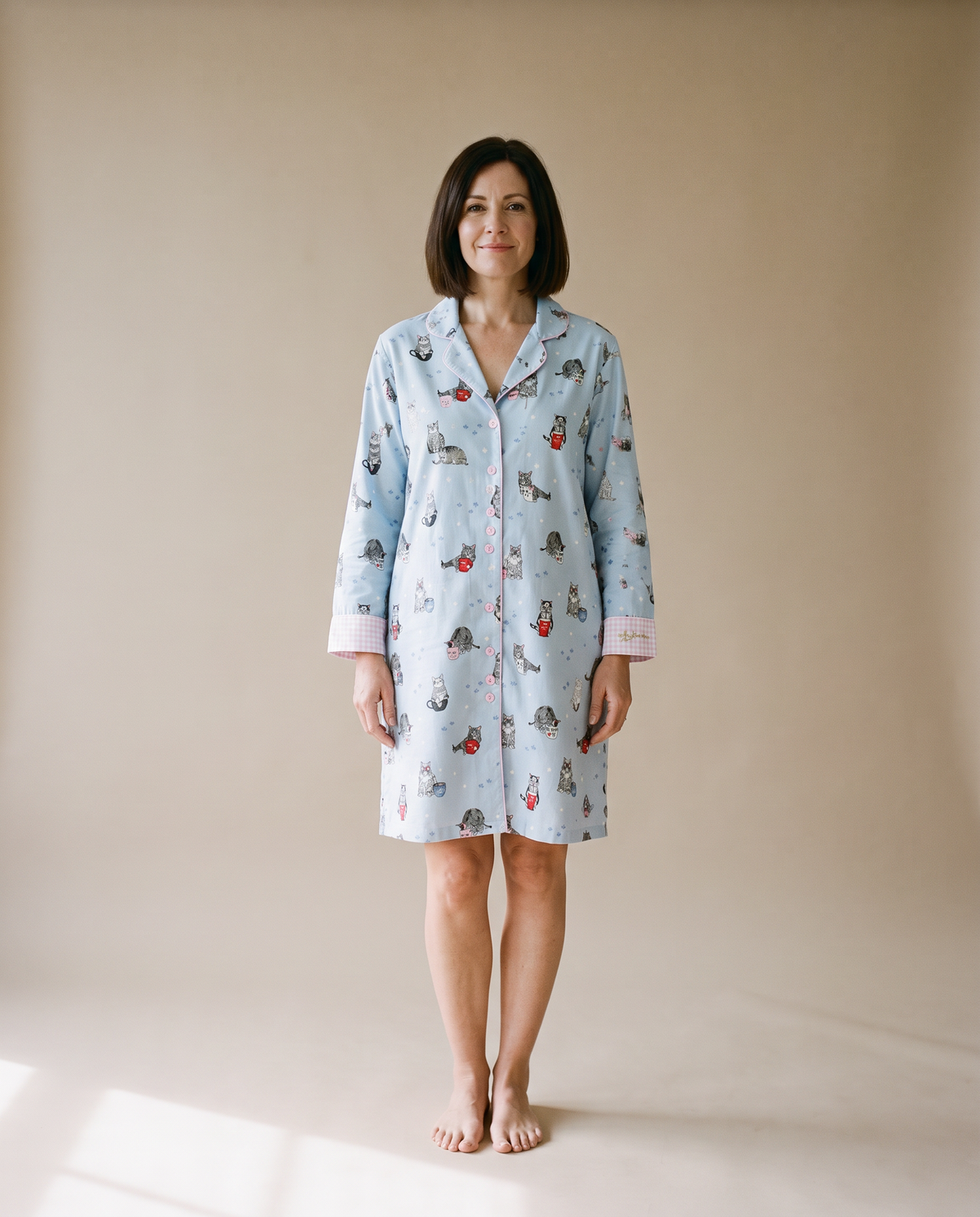 Brushed Cotton Pick a Print Long Sleeve Button Shirt Nightdress in Dogs with Scarfs, front view