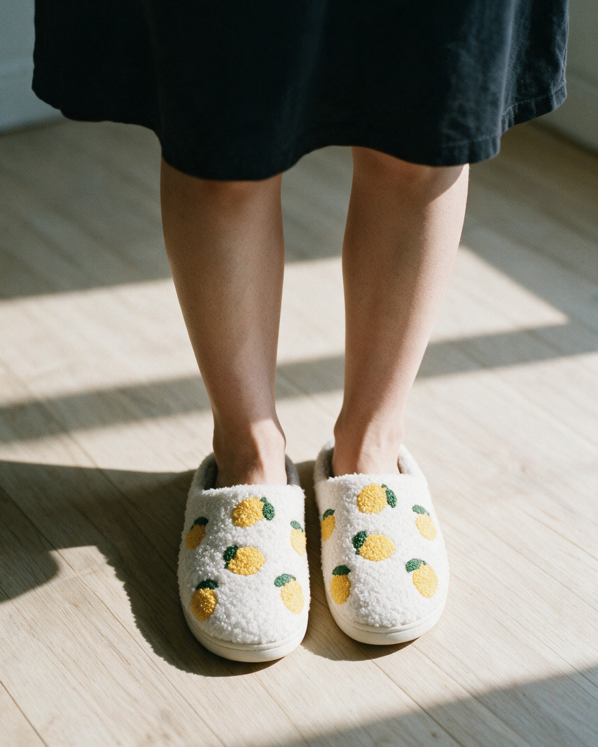 The Lemon Drop Slippers, worn