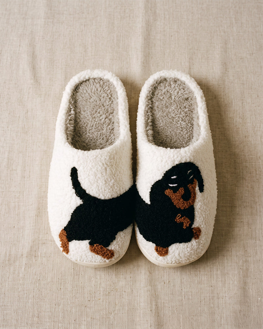 Dachshund Print Plush Night Slippers, front view