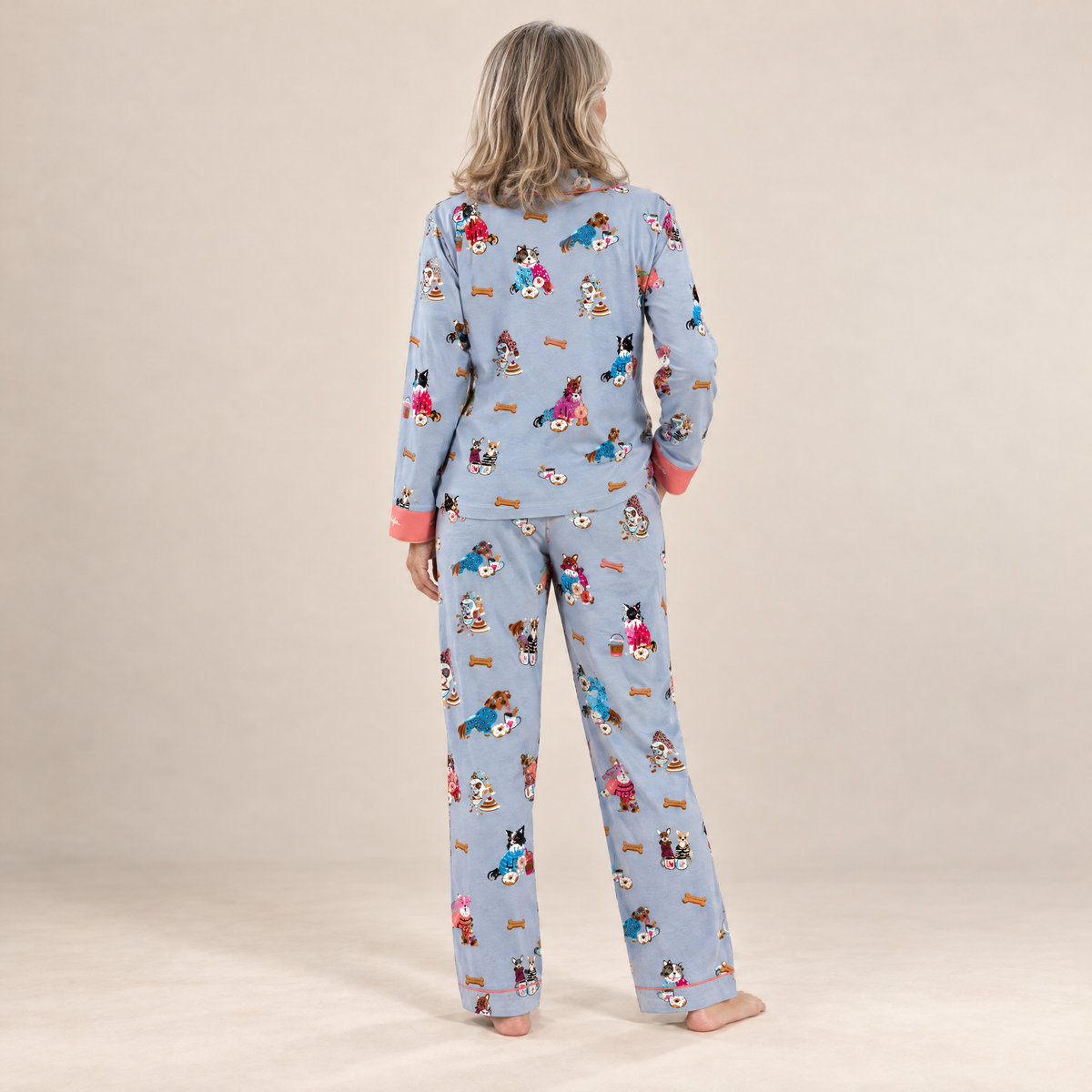 Back view of the Blue Dogs in Coats cotton flannel pyjama set, long-sleeved shirt and full-length trousers