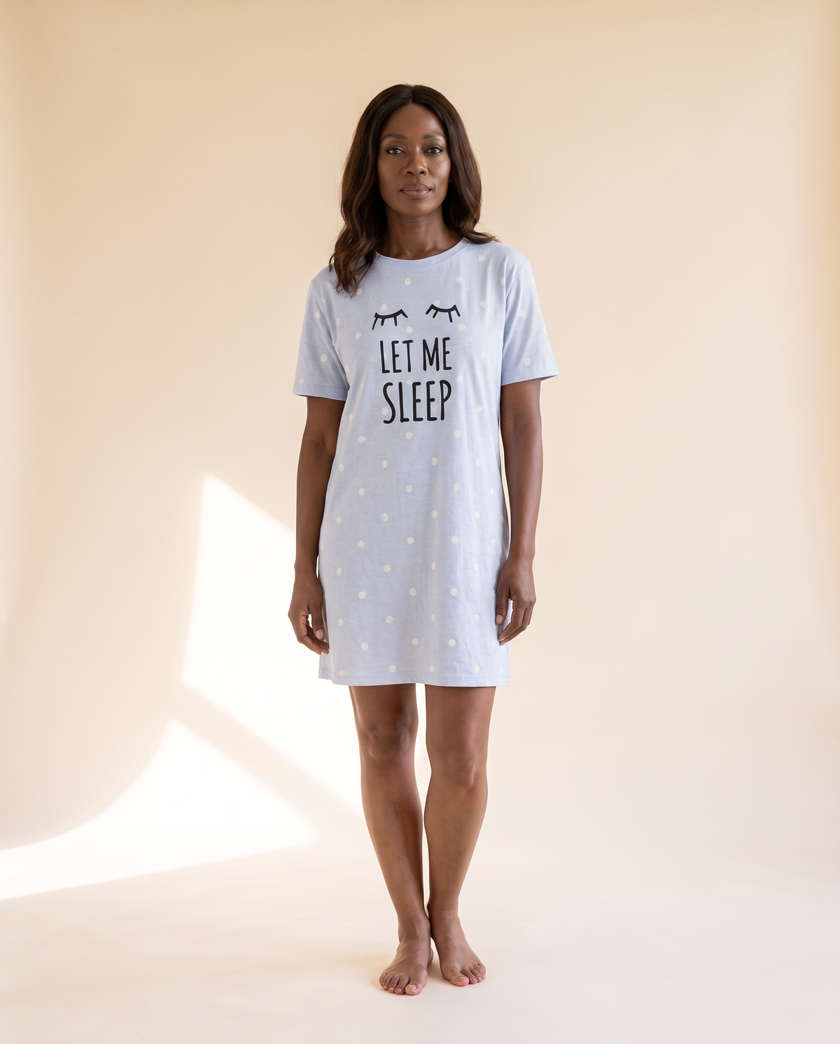 Night Owl Pyjamas Let Me Sleep nightdress in light blue, with short sleeves and a loose fit