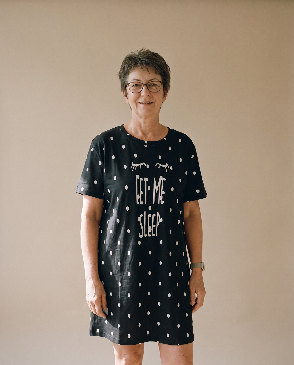 Night Owl Pyjamas Let Me Sleep black nightdress, with short sleeves and a relaxed knee-length shape