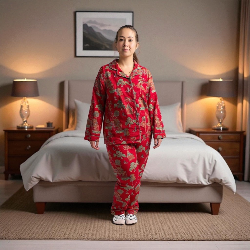 Women's 100% Cotton Oriental Floral Pyjama Set.