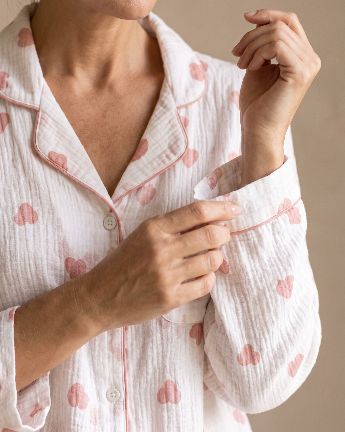 Sweetheart Women’s 100% Cotton Gauze Pyjama Set, close-up detail