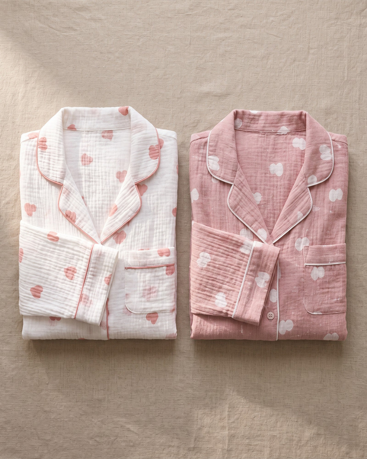 Sweetheart Women’s 100% Cotton Gauze Pyjama Set, folded flat lay