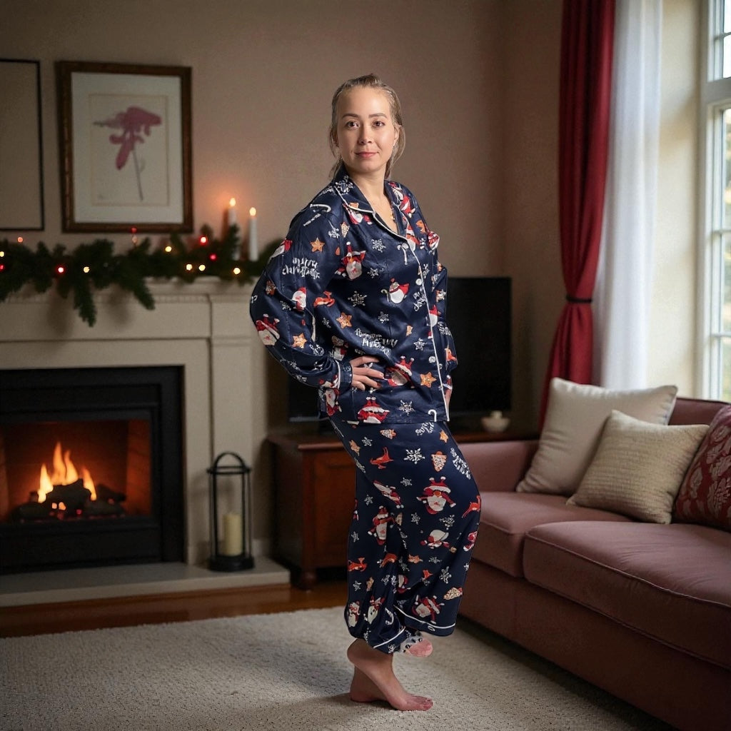 Women's Christmas Navy Santa Pyjama set