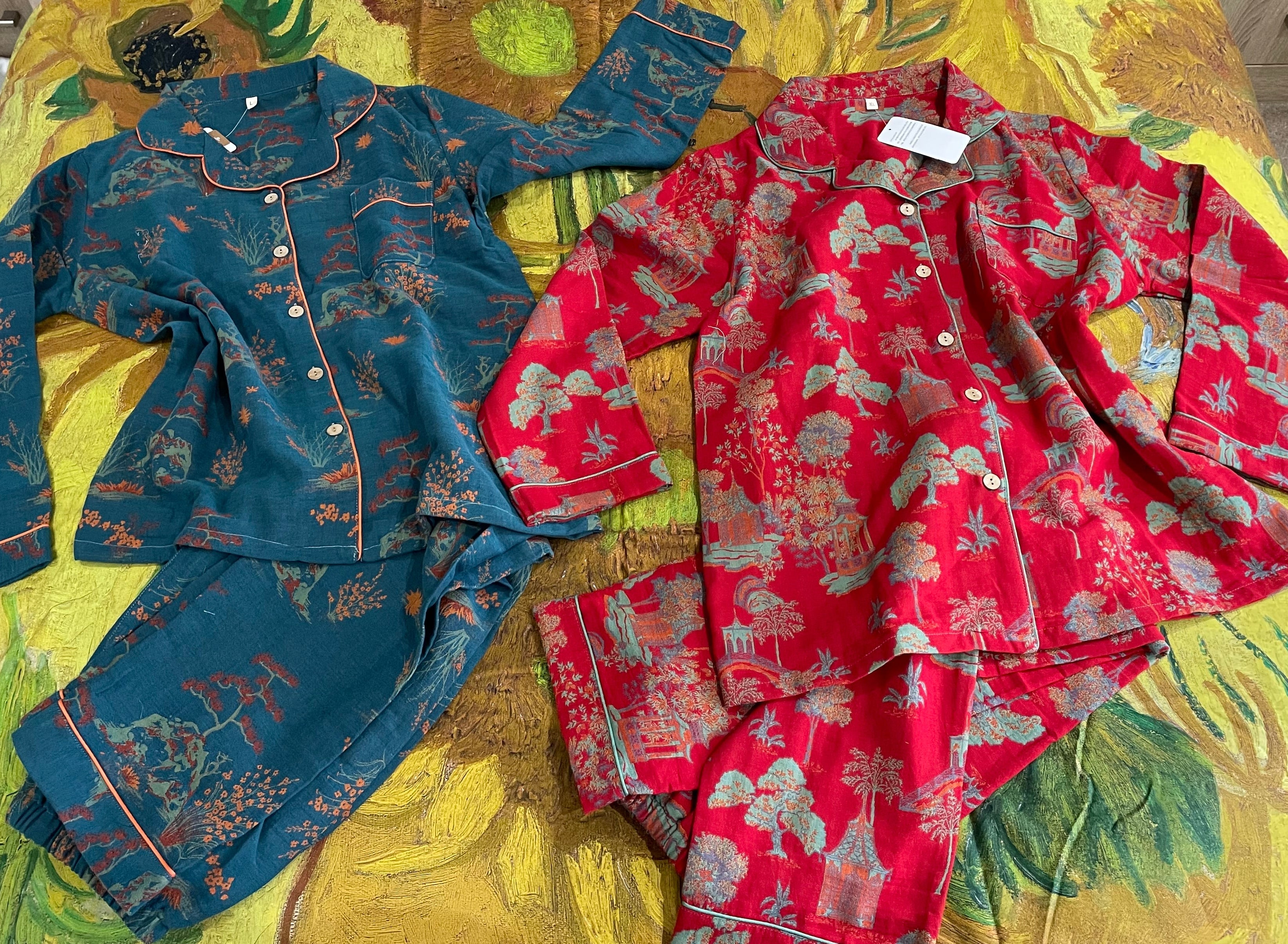 Women's 100% Cotton Oriental Floral Pyjama Set.