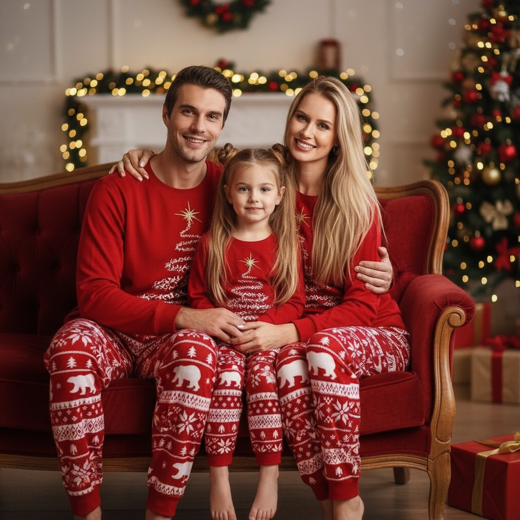 Red Family Matching Christmas Pyjamas set