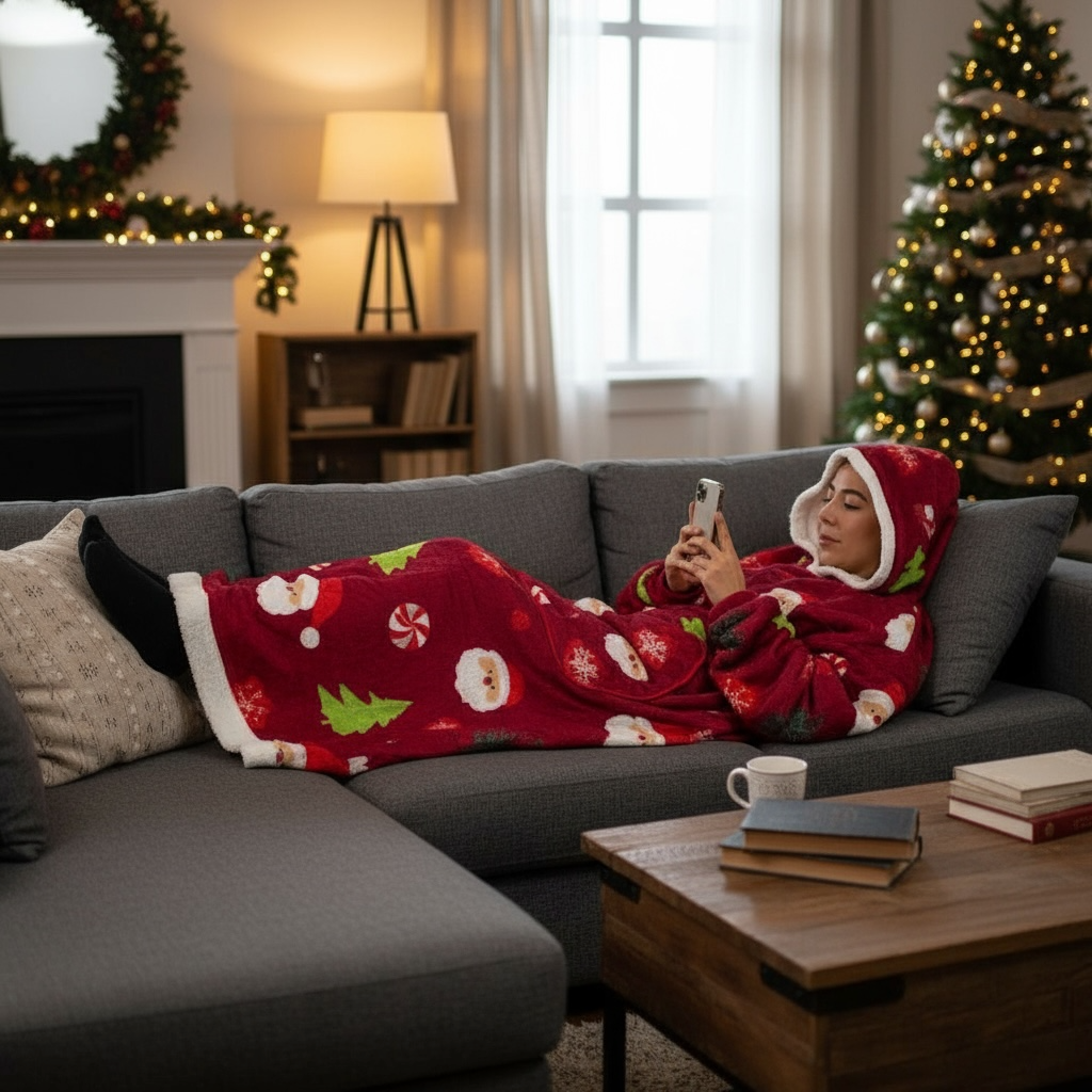 Christmas Super Long Flannel Blanket Hoodies