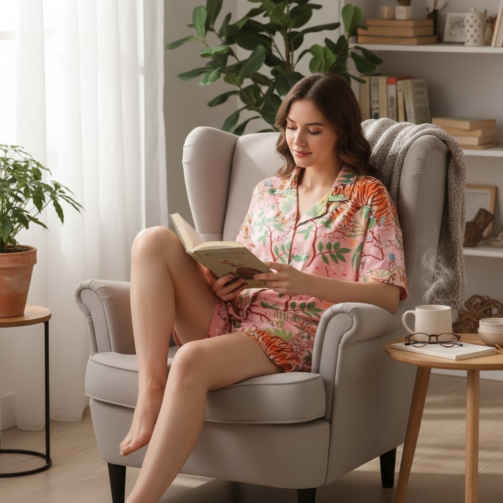 Women's Cotton Tiger print short sleeve & short Pyjamas set