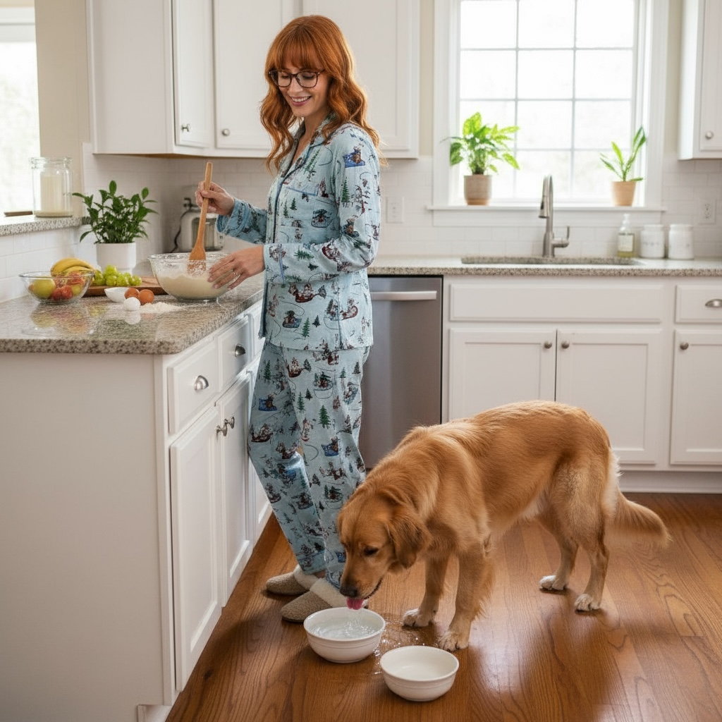 Premium Womens Luxury Brushed cotton Pyjamas Set - Skiing Dogs