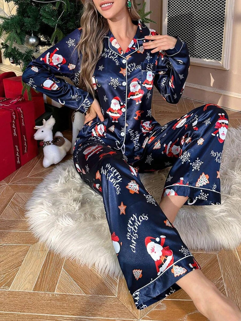 Women's Christmas Navy Santa Pyjama set
