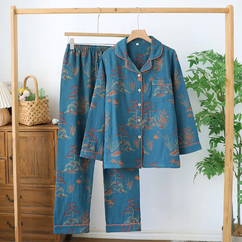 Women's 100% Cotton Oriental Floral Pyjama Set.