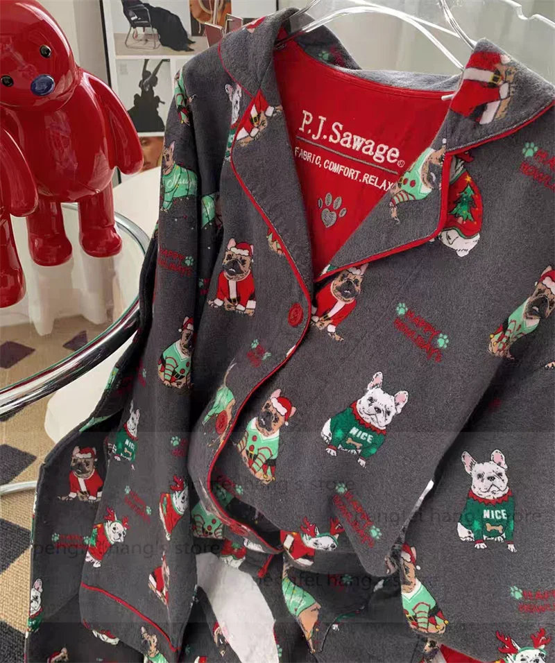 Premium Womans Luxury Brushed Cotton pyjamas set - Christmas Dogs