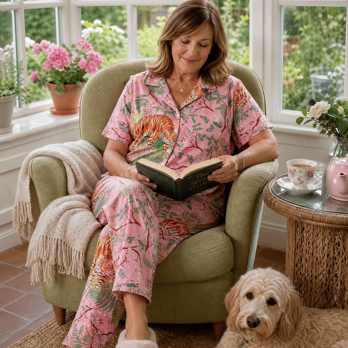 Night Owl Pyjamas Wild Tiger women’s 100% viscose long pyjama set in pink