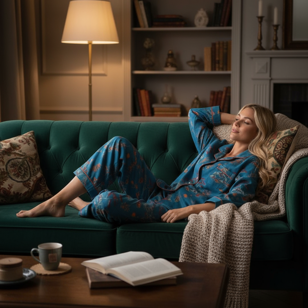 Women's 100% Cotton Oriental Floral Pyjama Set.