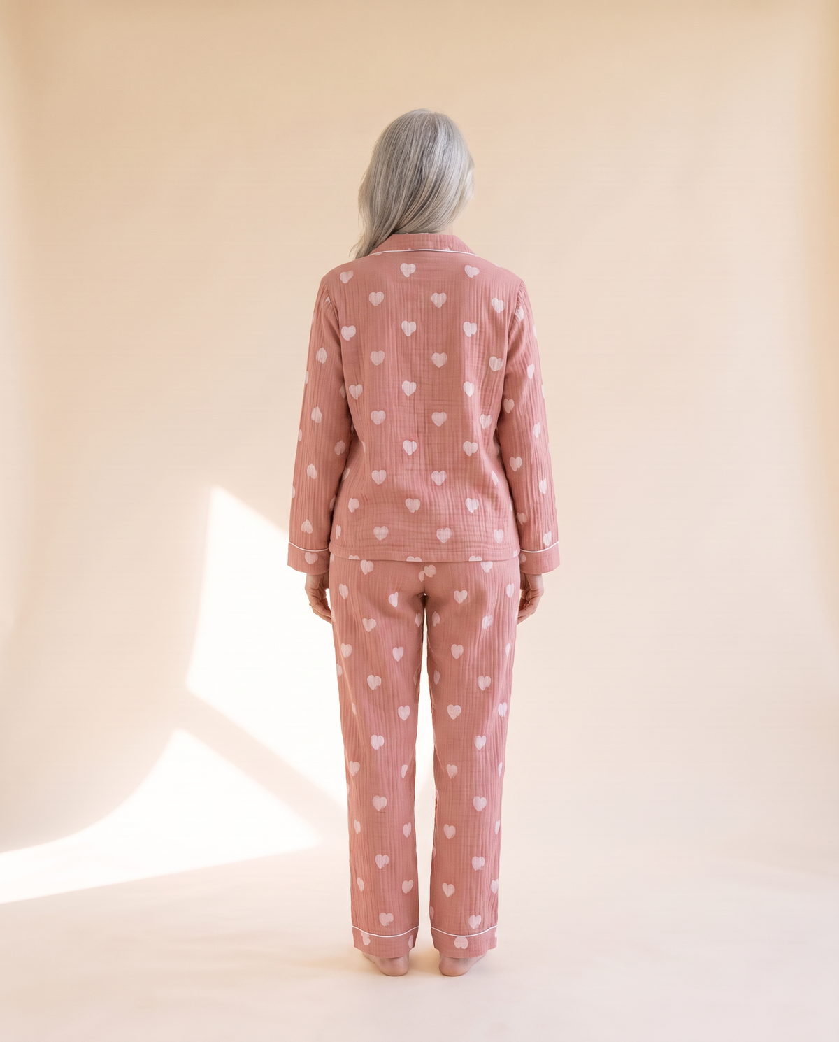 Sweetheart cotton gauze pyjama set, back view