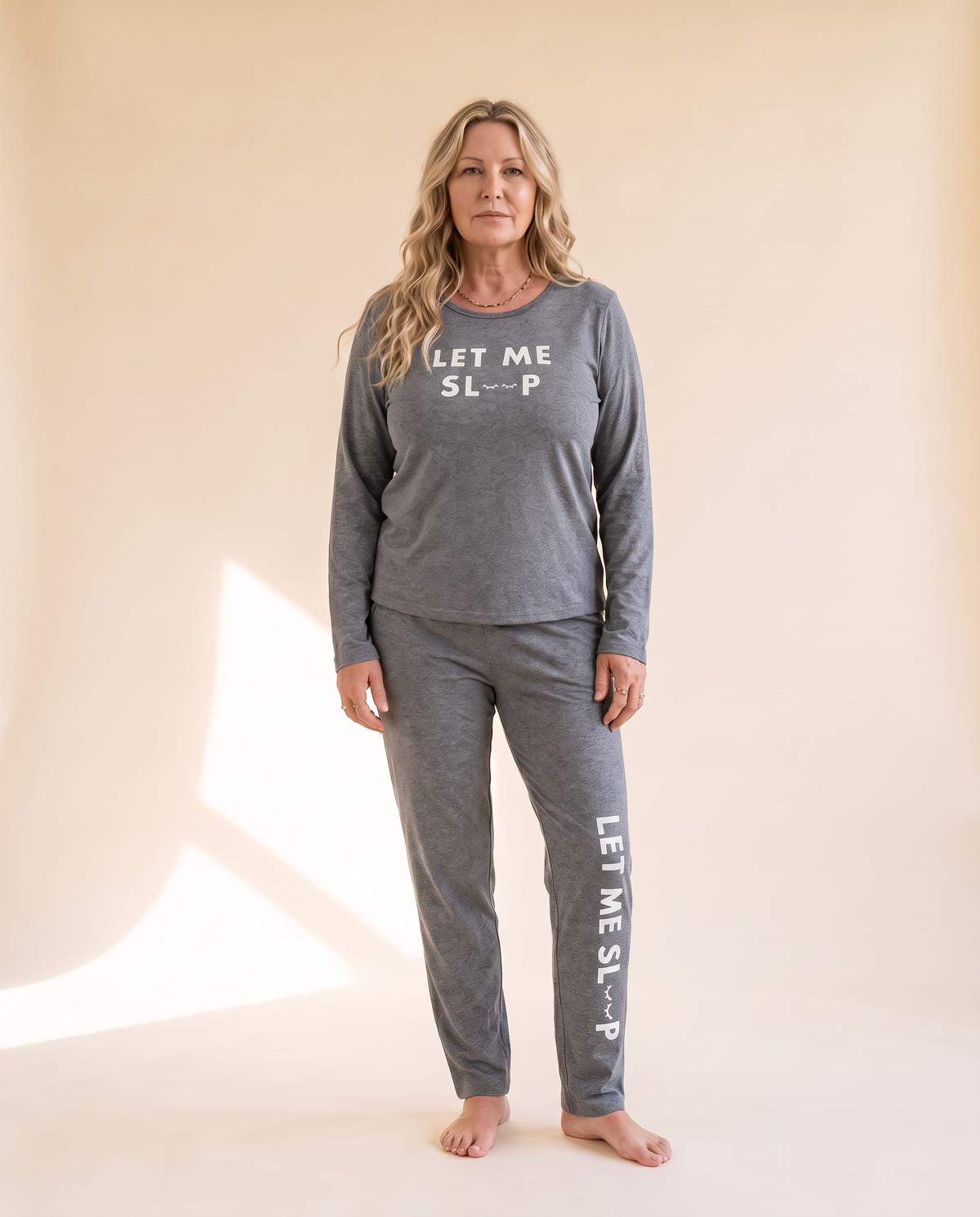Let Me Sleep pyjama set in Grey, front view