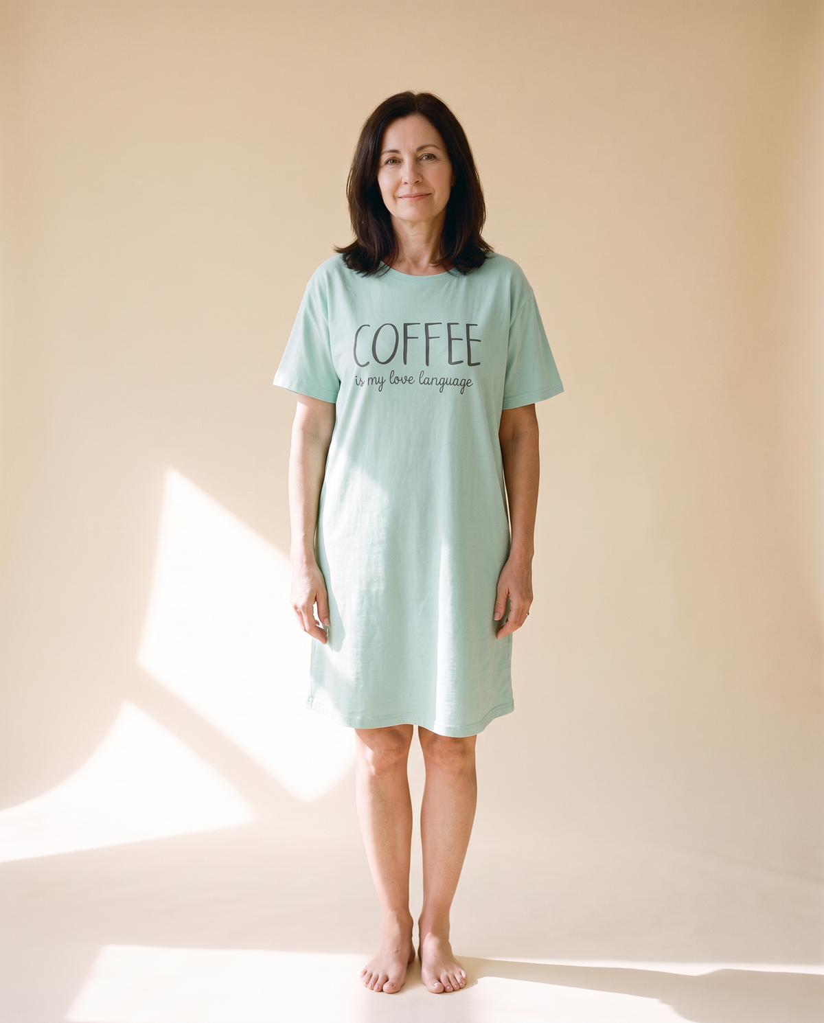 Slow Coffee Morning oversized nightdress in Green, front view