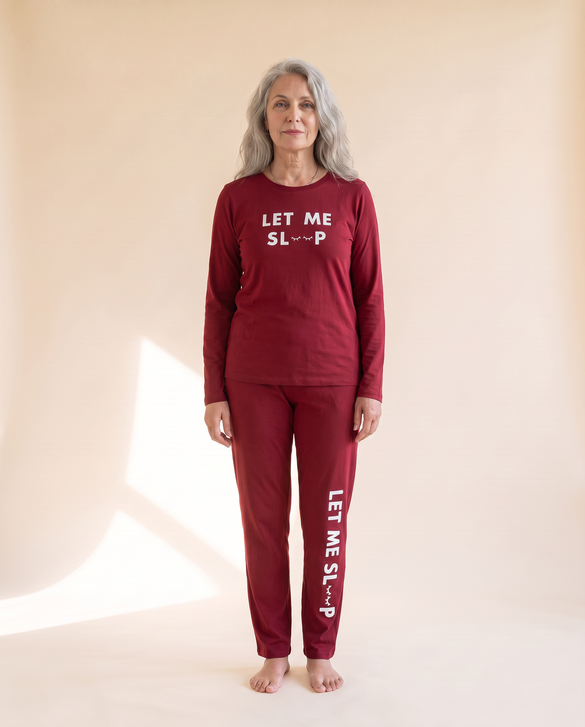 Let Me Sleep pyjama set in Red, front view