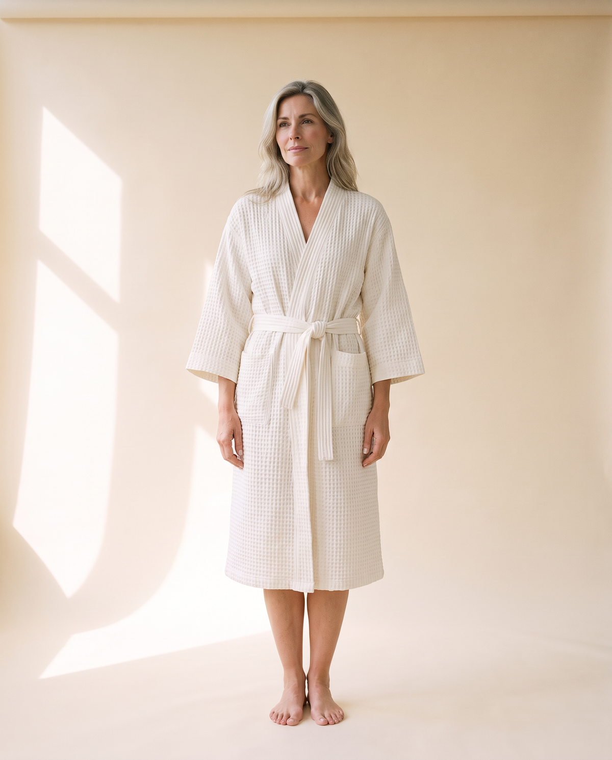 Sunday Waffle Cotton Hotel Robe in White, front view