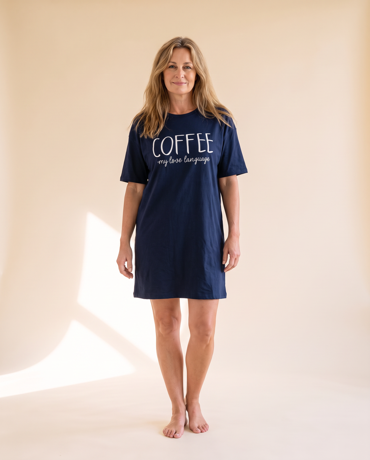 Slow Coffee Morning oversized nightdress in Navy, front view