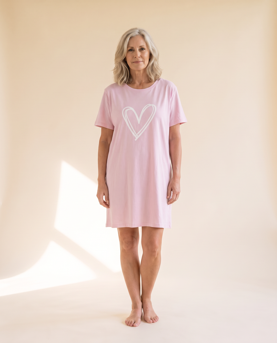Big Hearts lightweight nightdress in Pink, front view