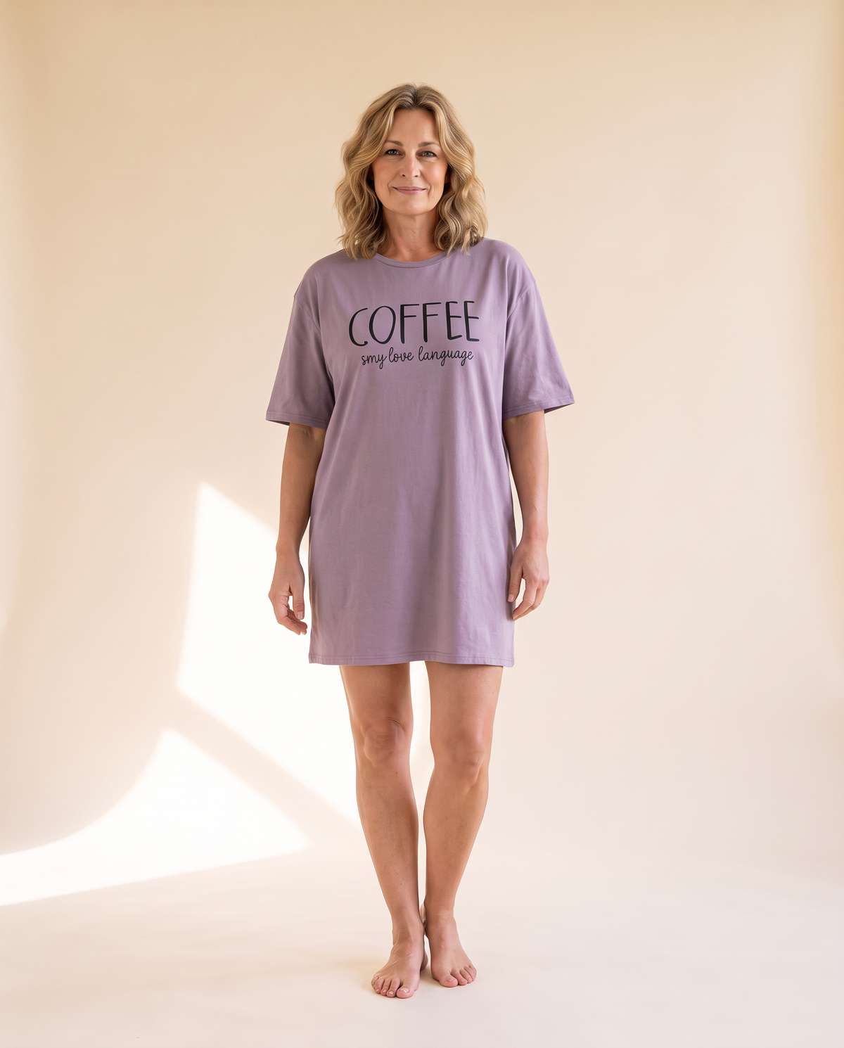 Slow Coffee Morning oversized nightdress in Lilac, front view