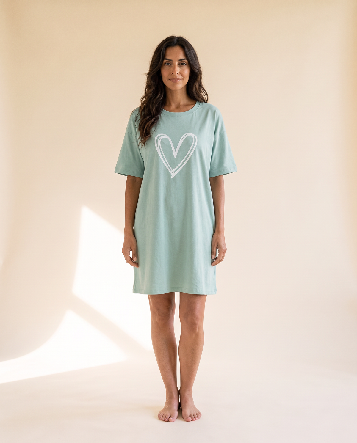 Big Hearts lightweight nightdress in Green, front view