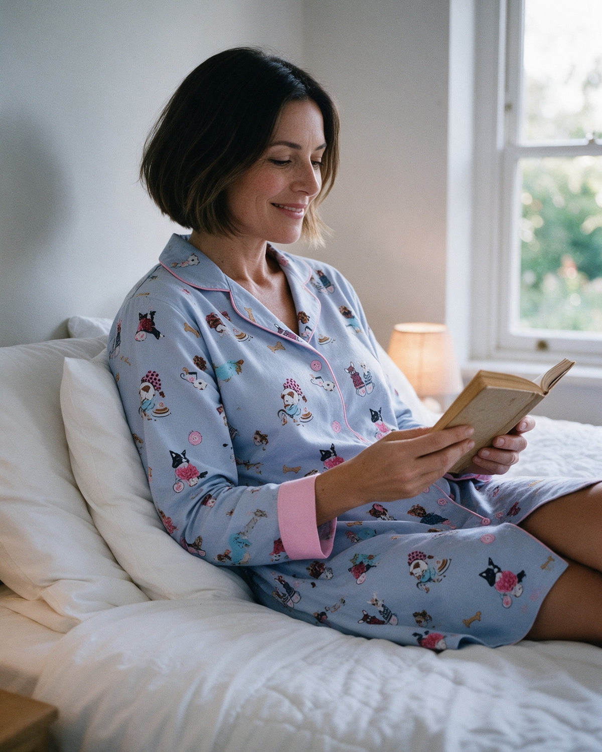 Brushed Cotton Pick a Print breathable Long Sleeve Button Shirt Nightdress, worn at home
